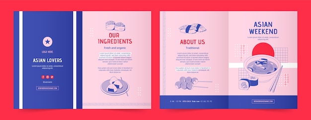 Free vector hand drawn japanese restaurant brochure template