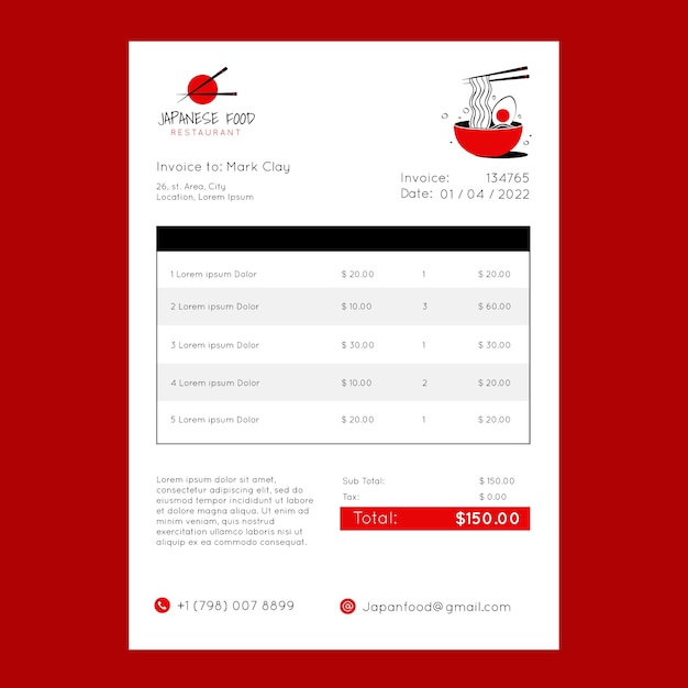 Free vector hand drawn japanese restaurant invoice