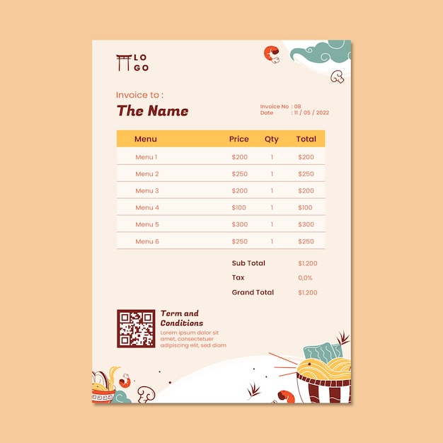 Free vector hand drawn japanese restaurant invoice