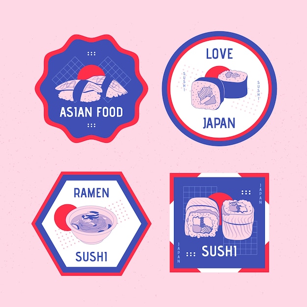 Free vector hand drawn japanese restaurant labels collection