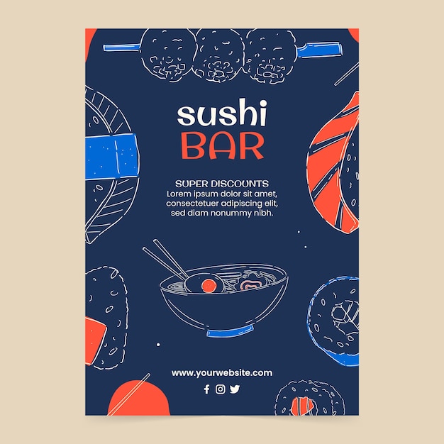 Free vector hand drawn japanese restaurant poster template