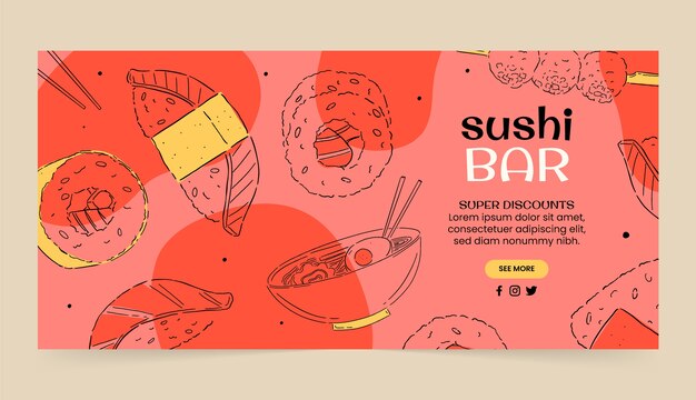 Hand drawn japanese restaurant sale banner template