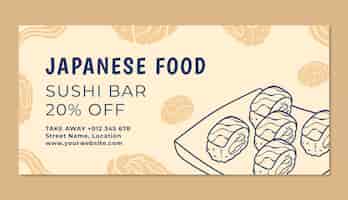 Vettore gratuito banner di vendita ristorante giapponese disegnato a mano