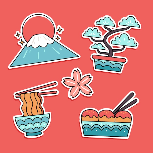 Free vector hand drawn japanese sticker set