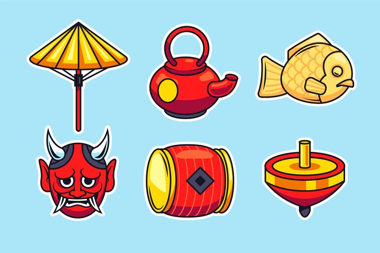 Free Vector hand drawn japanese sticker set