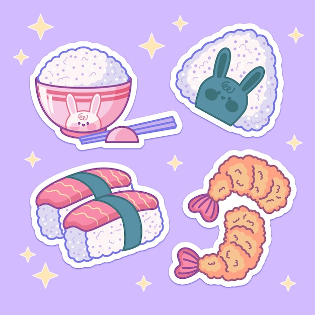 hand drawn japanese sticker set