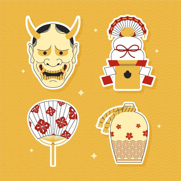 Free vector hand drawn japanese sticker set