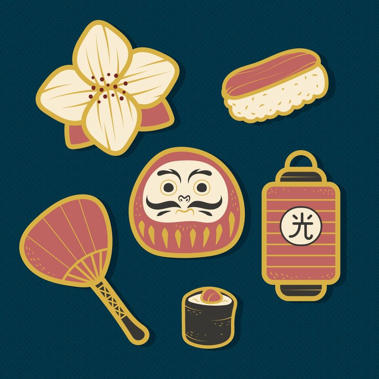 Free Vector hand drawn japanese sticker set