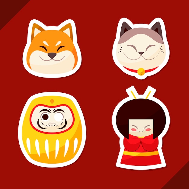 Free vector hand drawn japanese stickers