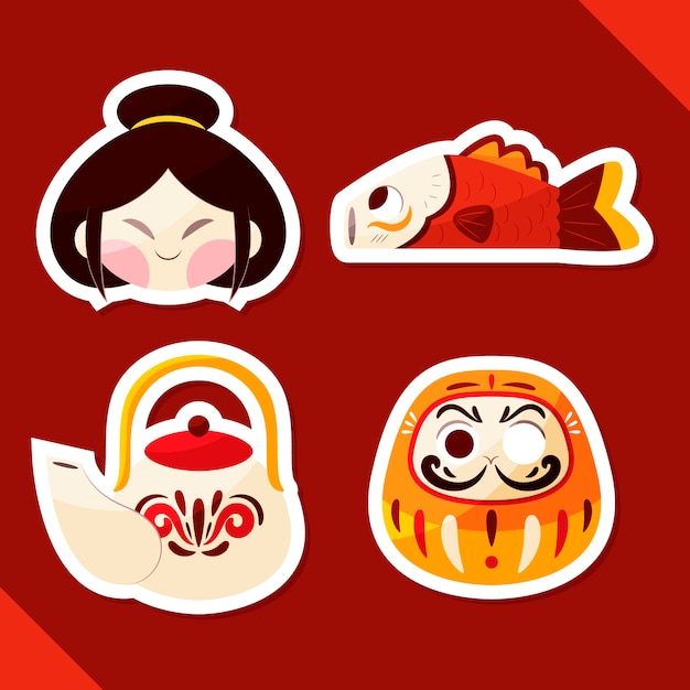 Free Vector Hand drawn japanese stickers