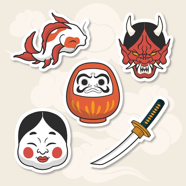 Free vector hand drawn japanese stickers