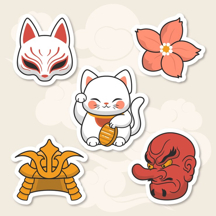 Free Vector hand drawn japanese stickers