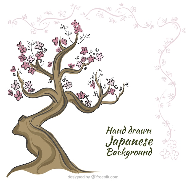 무료 벡터 손으로 그린 일본 나무 배경