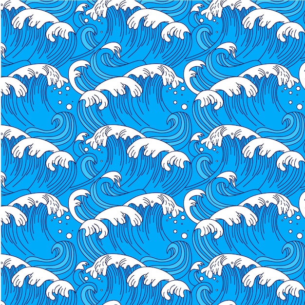 Hand drawn japanese wave pattern design