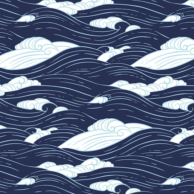 Hand drawn japanese wave pattern design