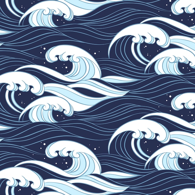 Hand drawn japanese wave pattern design