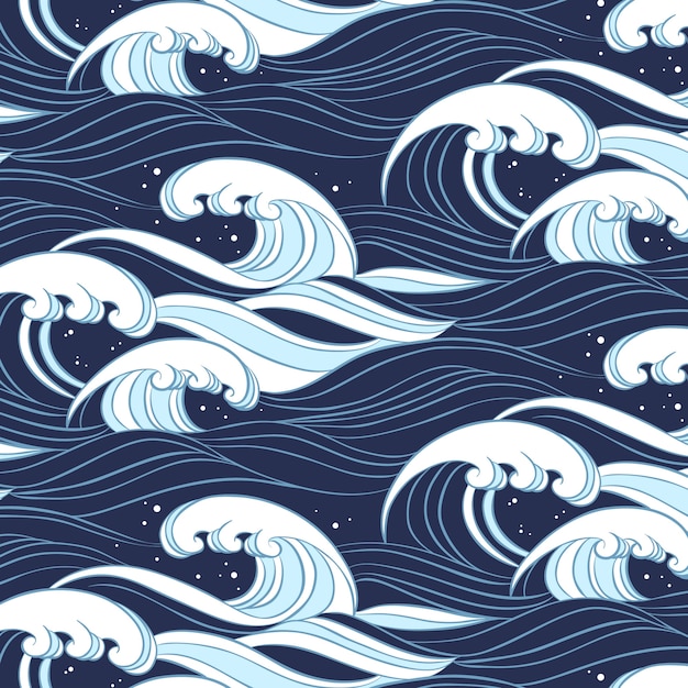 手描き日本の波パターンデザイン