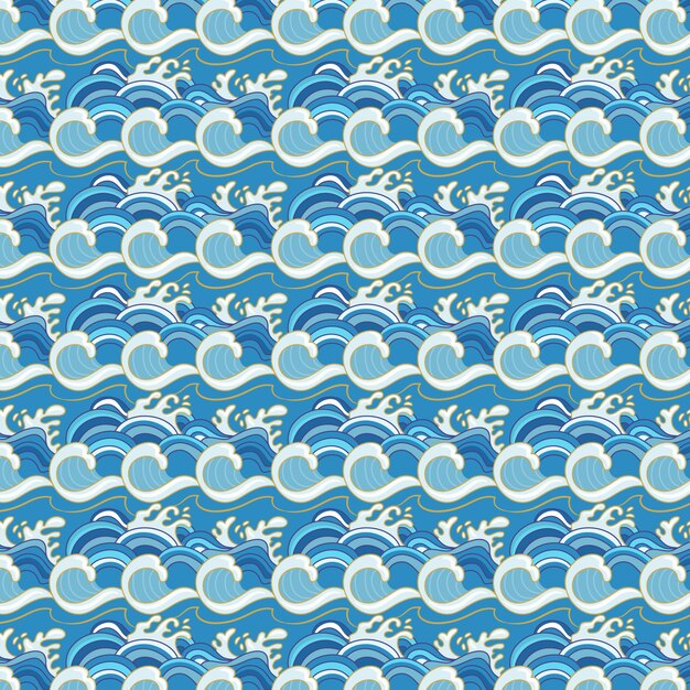 Hand drawn japanese wave pattern illustration