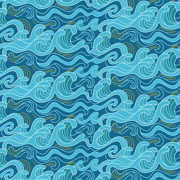 Hand drawn japanese wave pattern illustration