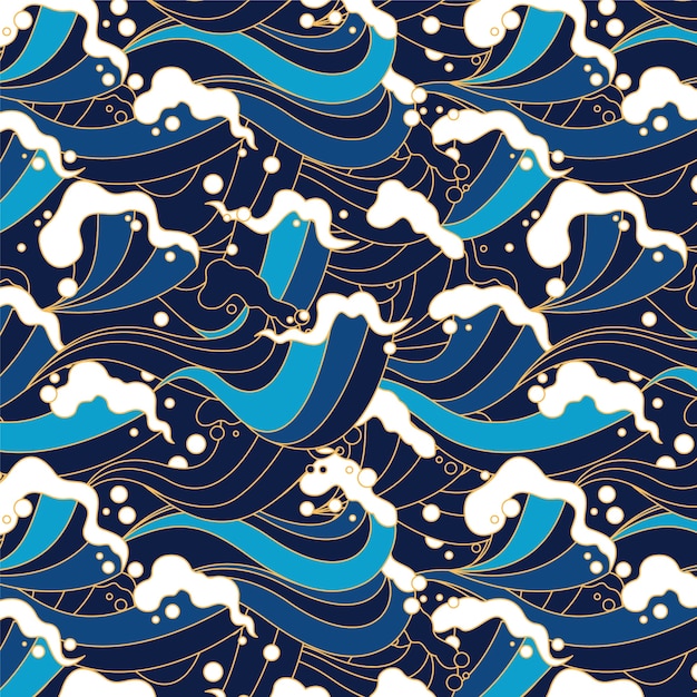 Hand drawn japanese wave pattern illustration