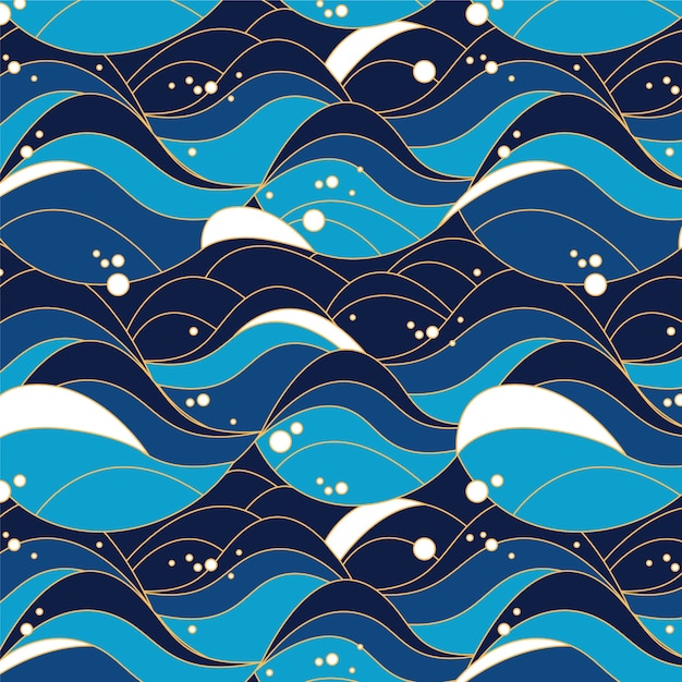 Hand drawn japanese wave pattern illustration