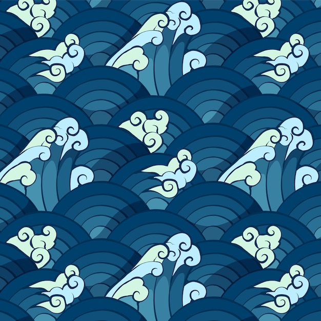 Free vector hand drawn japanese wave pattern set