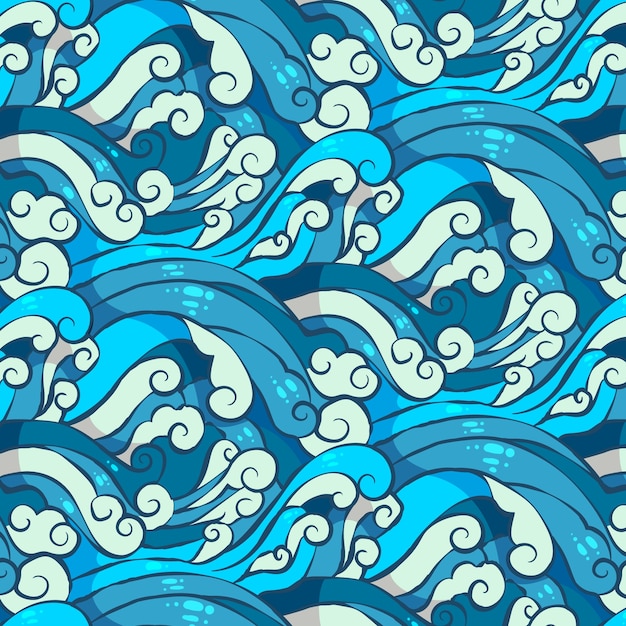 手描き日本の波パターンセット