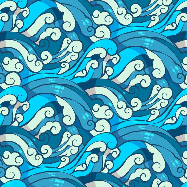 Hand drawn japanese wave pattern set