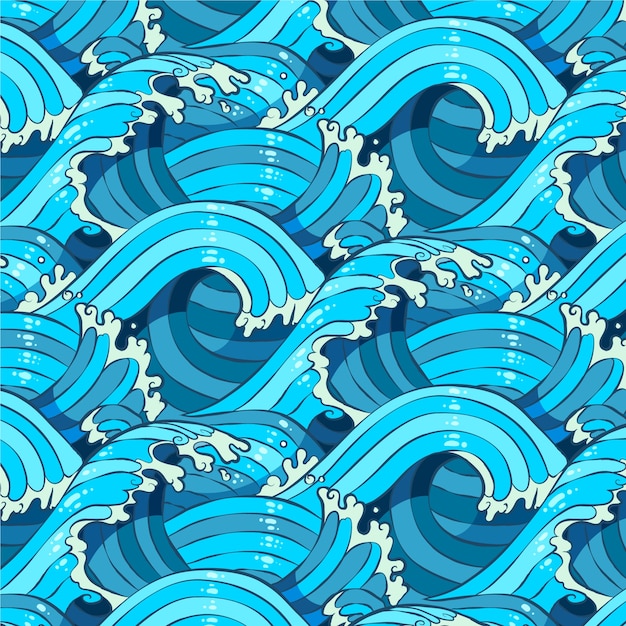 Hand drawn japanese wave pattern set