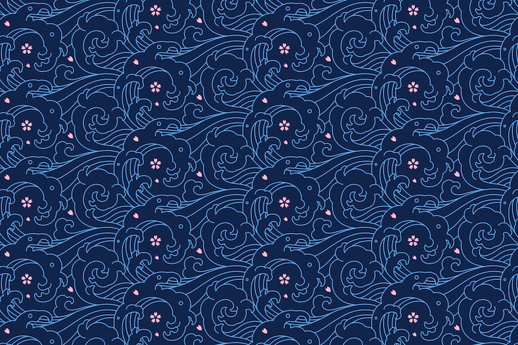 Free Vector hand drawn japanese wave pattern set