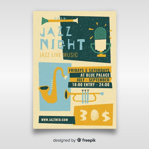 Modello di poster di musica jazz disegnata a mano