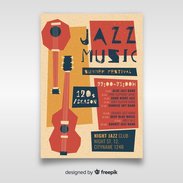 Vettore gratuito modello di poster di musica jazz disegnata a mano