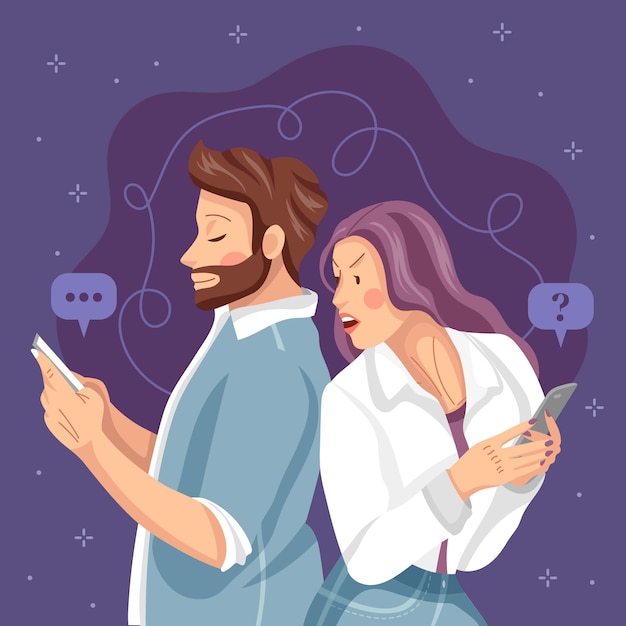 hand drawn jealous woman illustration