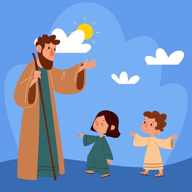 Бесплатное векторное изображение Ручной обращается иисус с детской иллюстрацией
