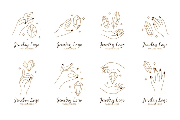 Набор рисованной ювелирных логотипов