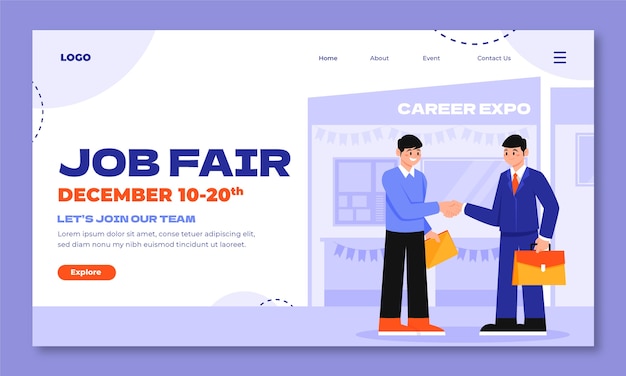 Free vector hand drawn job fair landing page