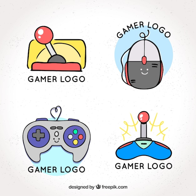 Hand drawn joystick logo collection with vintage style