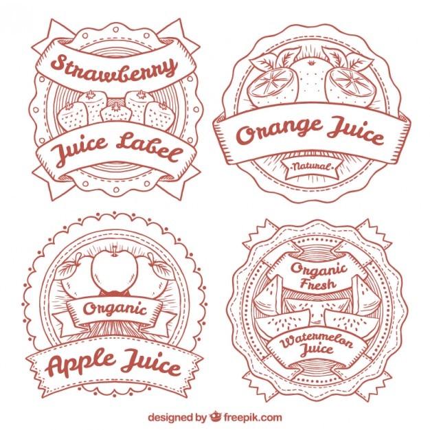 Free vector hand drawn juice stickers pack