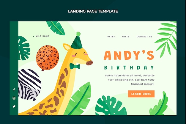 Free vector hand drawn jungle birthday landing page template