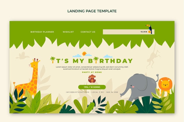 Hand drawn jungle birthday landing page