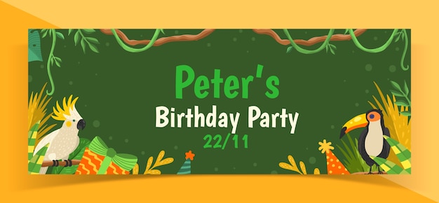 Free vector hand drawn jungle birthday party facebook cover