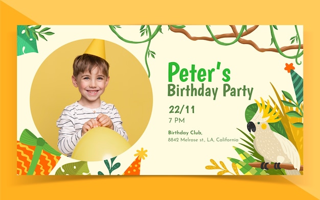 Free vector hand drawn jungle birthday party facebook post template