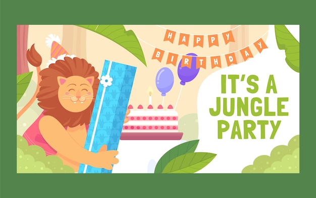 手描きのジャングルの誕生日パーティーのFacebookの投稿