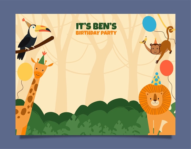 無料ベクター 手描きのジャングルの誕生日パーティーのフォトコール