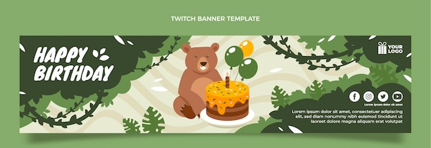 Free vector hand drawn jungle birthday party twitch banner