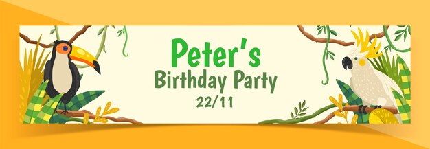 Hand drawn jungle birthday party twitch banner