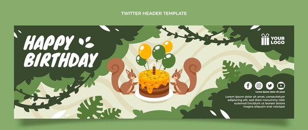 Vettore gratuito intestazione di twitter della festa di compleanno della giungla disegnata a mano