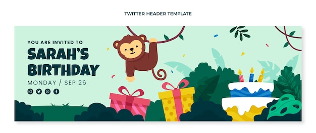 Hand drawn jungle birthday party twitter header