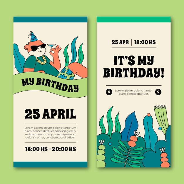 Free vector hand drawn jungle birthday party vertical banners