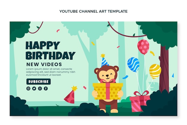 Arte del canale youtube della festa di compleanno della giungla disegnata a mano